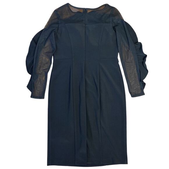 Ruffle Sheer Illusion Little Black Dress Classic Minimal 10 Luxury R&M Richards - Picture 2 of 10